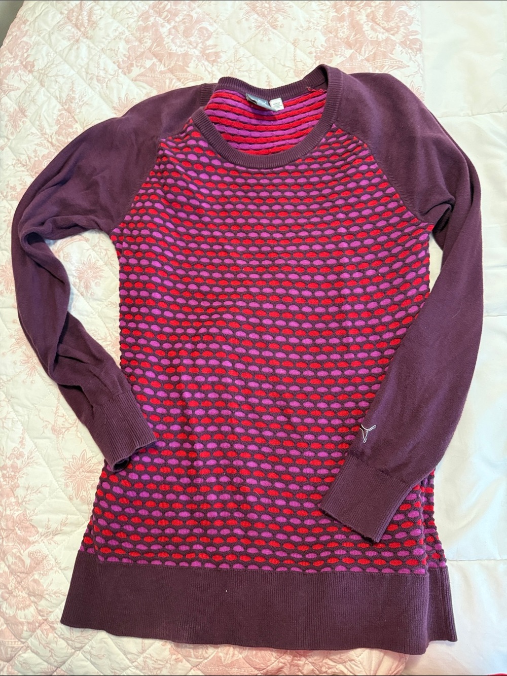 Puma Plum Raglan Sweater with Magenta & Red Pattern